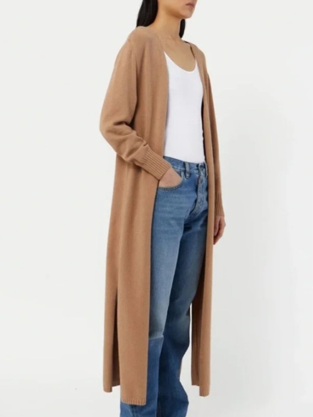 Apparis Aria Long Duster Cardigan In Camel Womens Open Front Split Side OS